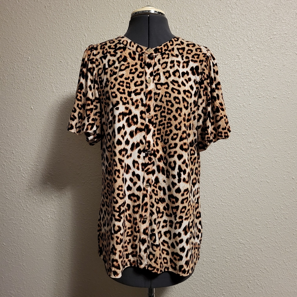 NWT Anne Klein Leopard Print Blouse Size Medium